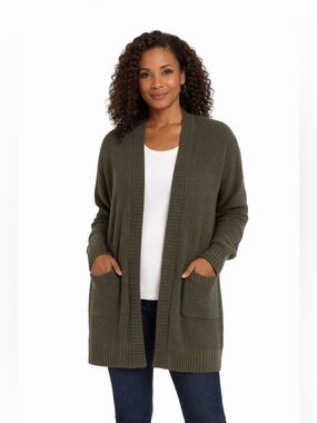 GAP Women's Olive Open-Front Waffle Knit Cardigan